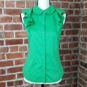 Juicy Couture green sleeveless ruffled button‎ up shirt 0